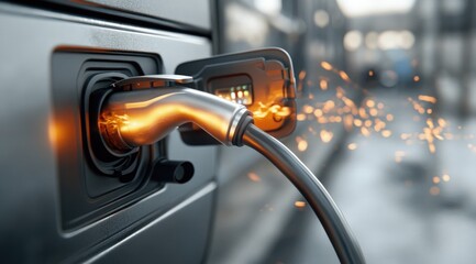 Green mobility: electric car recharged through a solar powered station, eco-friendly energy use, advancing the concept of clean electricity for sustainable travel, carbon free transportation.