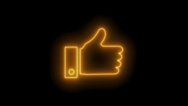 Like on glowing, neon icon. like thump up icon.  Interactive Symbols for Digital Communication & User Engagement with Neon Effect & Minimalist Design.