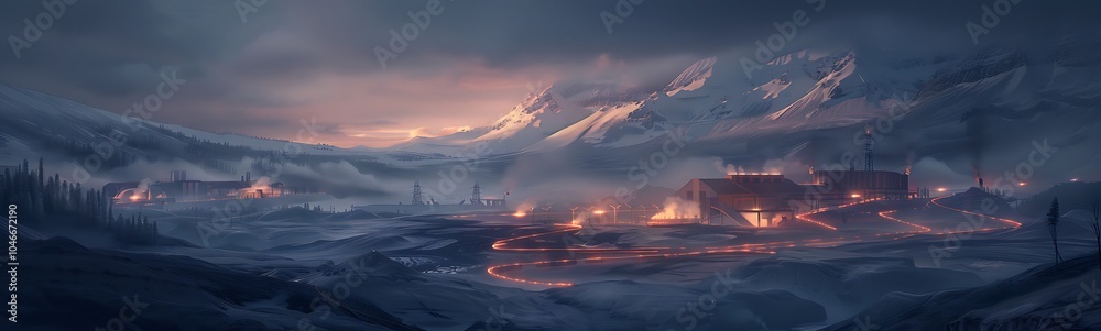 Aufkleber large-scale geothermal energy processing center in volcanic landscape with ai and robotic systems