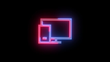 Neon symbol icon, Neon connect pc icon blue red color glowing black background