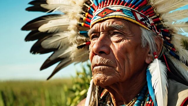 An old Native American man with a headdress