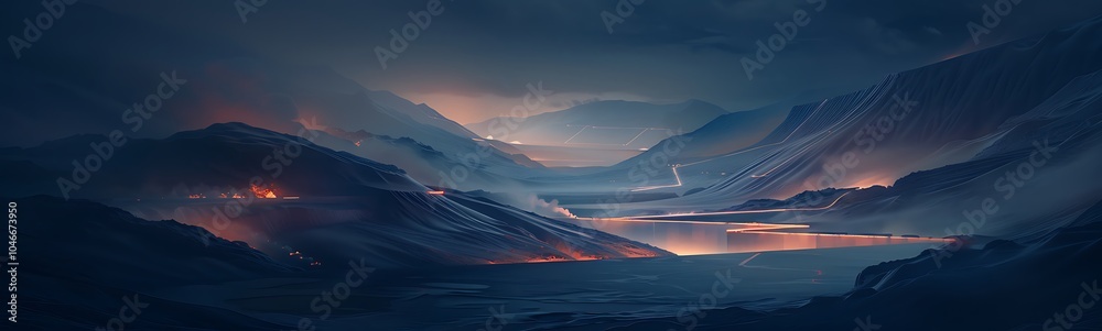 Poster large-scale geothermal energy processing center in volcanic landscape with ai and robotic systems