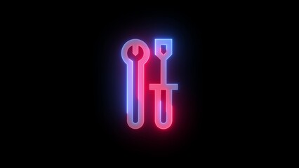 Neon symbol icon, Neon developer tools icon blue red color glowing black background