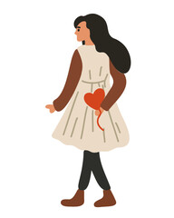 Woman holding heart-shaped balloon, minimalistic style