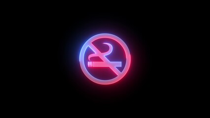 Neon symbol icon, Neon do not smoke sign icon blue red color glowing black background