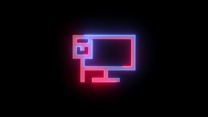 Neon symbol icon, Neon ethernet icon blue red color glowing black background