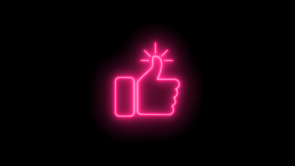 Glowing like thump up icon on black background. 3D Thumbs-Up Icon: Social Media Approval and Positive Feedback Symbol for Web and Marketing