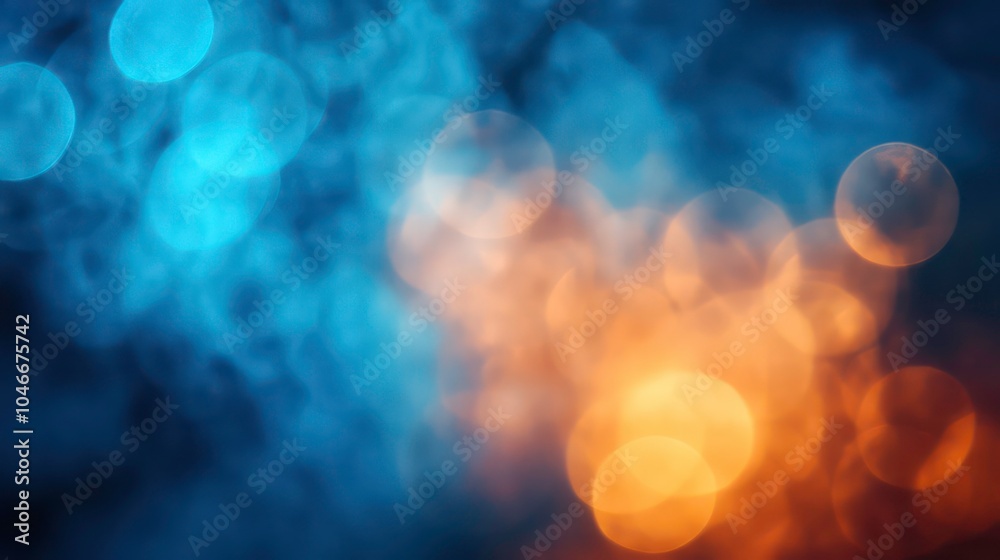 Poster abstract background with blue and orange bokeh lights.