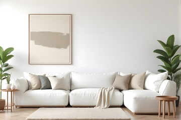 Frame mockup, ISO A paper size. Bedroom poster mockup. Modern interior design. Living room Interior mockup with house background. 3D render