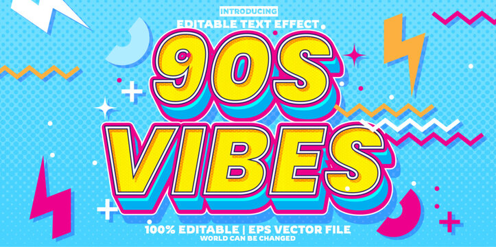 90s vibes new editable text effect in new modern trend style