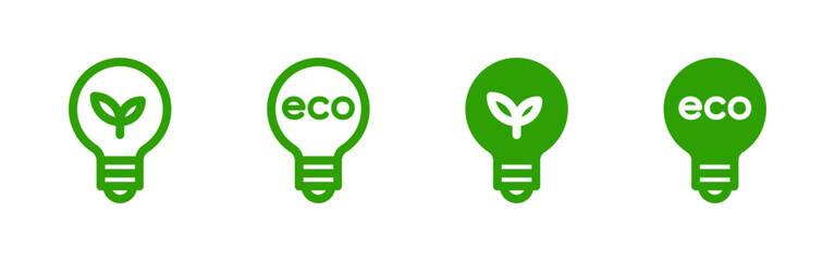 Light bulb ecology icons set. Green energy symbol of a bulb and leaf combination. Vector illustration.