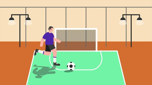 Animated video Futsal sports. Sports concept. Full length animation illustration. High quality 4k footage