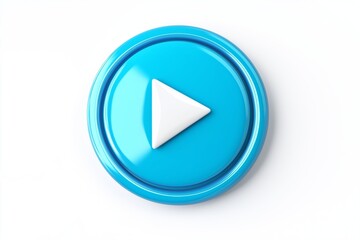 A round blue 3D play button with a white triangle, glossy surface, and clean design
