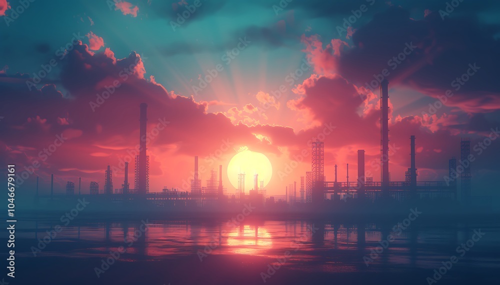 Aufkleber sprawling industrial complex developing and refining alternative fuel sources with high-tech systems
