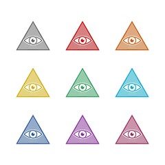 Masons symbol All-seeing eye of God icon isolated on white background. Set icons colorful