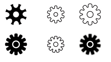 Settings Icon Set. Vector Gear and Tools Symbols, Configuration and Preferences Icons, System Setup, Options, Adjustment, Control, and Technical UI/UX Design Elements	