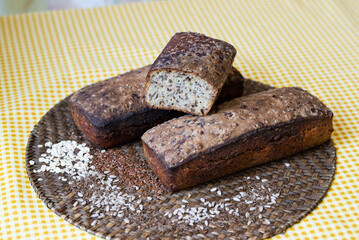 dark rye bread, Lithuanian cuisine, Baltic Traditional assorted dishes, Top view.