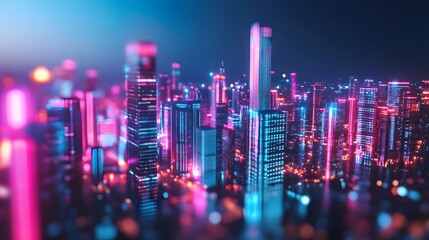 Obraz premium Vibrant Futuristic Holographic Displays over Dystopian Cityscape at Night