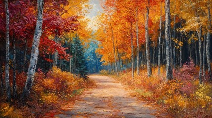 Fototapeta premium Forest trail with colorful leaves