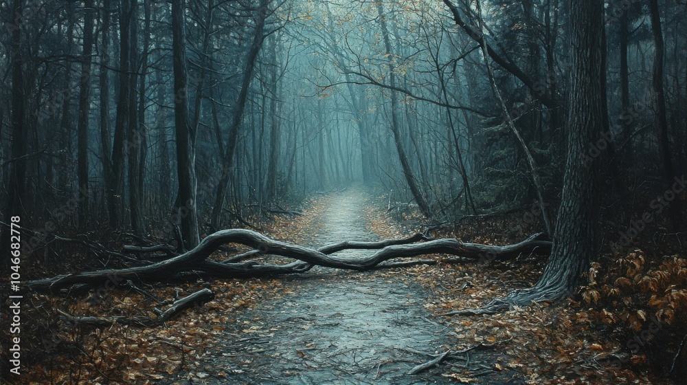 Canvas Prints Forest trail with fallen branches