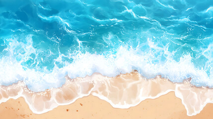 Fototapeta premium Ocean waves on the beach as a background. Aerial top down view of beach and sea with blue water waves. Beautiful natural summer vacation holidays