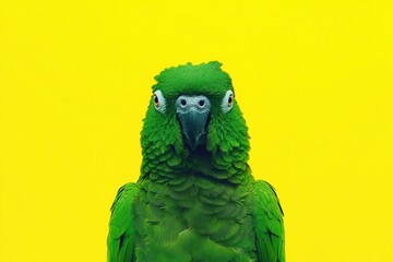 Obraz premium Vibrant green parrot yellow background