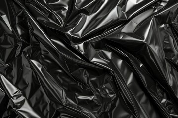 Fototapeta premium Image of Crumpled sheet of black polythene plastic wrap. Texture for background usage
