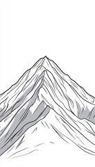 Line Art Drawing Of Mountain Peak, Minimalist Landscape Illustration, Nature, Adventure, Outdoor