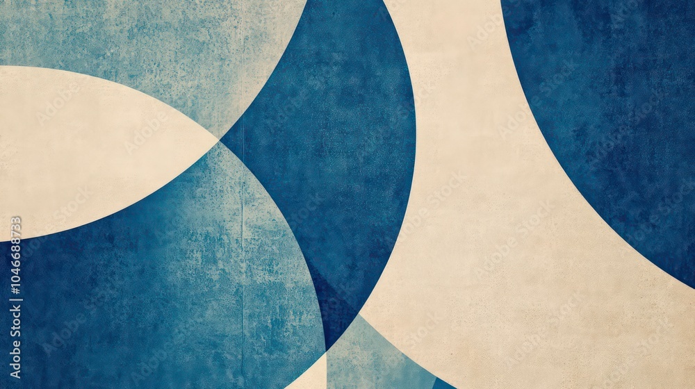 Poster abstract geometric design with blue and white circles on a textured background.