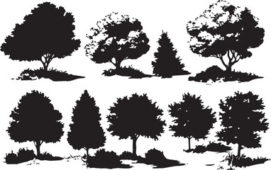 Set Trees. Hand drawn vector illustration	
