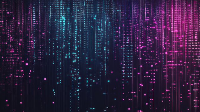 Abstract digital background with vibrant blue and pink data streams.