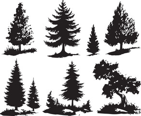 Obraz premium Set Trees. Hand drawn vector illustration 
