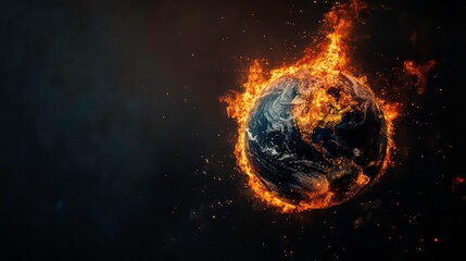 A burning Earth engulfed in flames against a dark background.