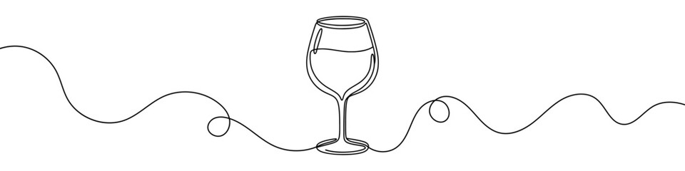 Continuous line drawing of wine glass. One line drawing of wine glass. Vector illustration. Wine glass icon in one line.