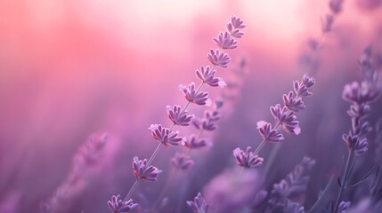 Naklejka premium Lavender flowers in a dreamy pastel background, showcasing their delicate beauty and calming colors.