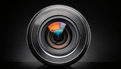 Precision Optics. High-Quality Camera Lens for Professional Photography. Detailed Close-Up of Multi-Coated Glass Elements with Vibrant Reflections, Ideal for Visual Storytelling and Cinematic Depth