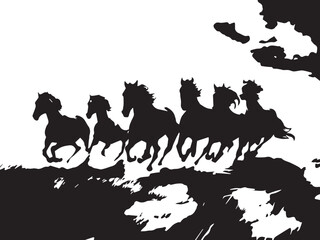 Painting artistic drawing of a herd of Arabian horses