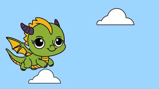 Cartoon green flying dragon 2d animation