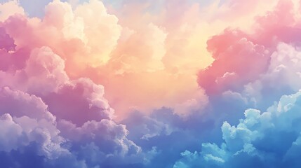 Fototapeta premium Beautiful pastel clouds in shades of pink, blue, and purple against a serene sky.