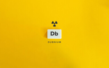 Dubnium (Db) Banner image. Radioactive Chemical Element. Radioactivity Symbol and Text on Block...