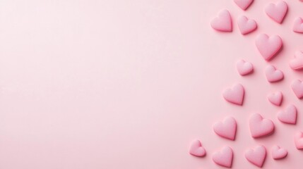 Photo of, Pink background with scattered hearts for design, banner template