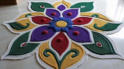 Fototapeta premium Colorful Floral Rangoli Design for Diwali Festival