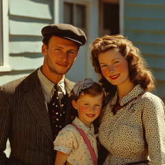 Vintage photo of an American family from the 1940s, 1950s