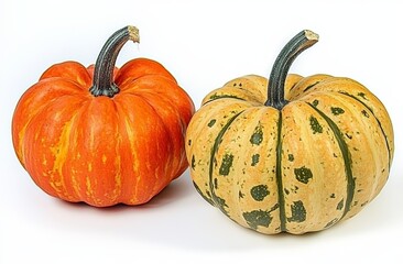 Fototapeta premium Pumpkins on white background with natural lighting, high detail and sharp focus.