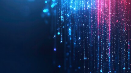 Abstract background of blue and pink light streaks and sparkles on a dark background.