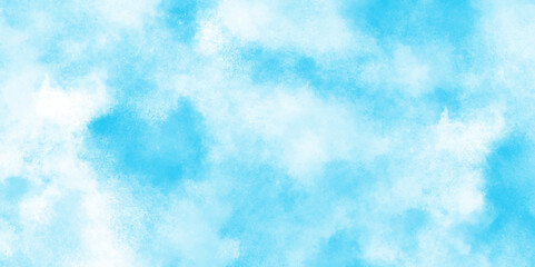 Abstract blue color clouds background, Vibrant clear blue sky with puffy and blurry natural clear clouds, Abstract blue watercolor painted sky background by teal color blue.