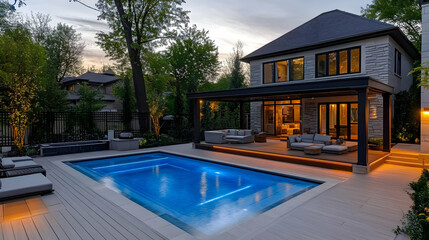 Modern Backyard Oasis with Pool and Gazebo
