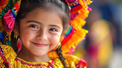 Fototapeta premium Close-up of a young Mexican girl with a festive outfit