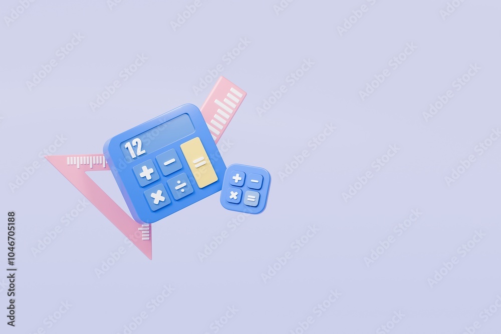 Poster 3d calculator device icon. minimal calculating machine, mathematic tool icon on isolated background.