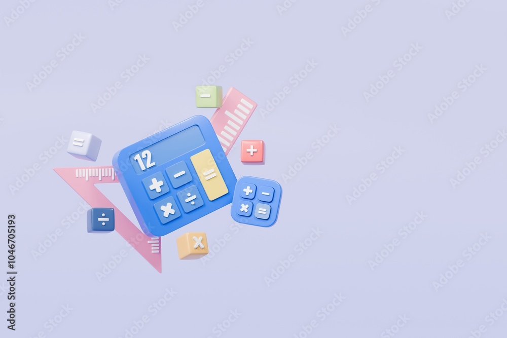 Poster 3d calculator device icon. minimal calculating machine, mathematic tool icon on isolated background.